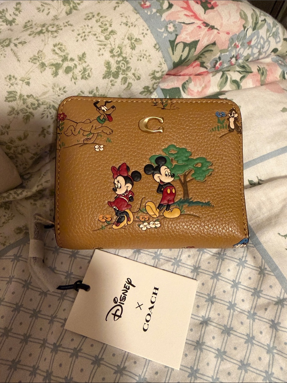 Coach Disney Tan Leather Bifold Wallet with Mickey & Minnie Motif
